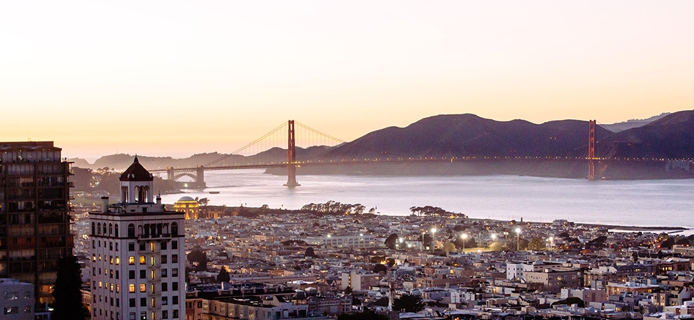 City view with red bridge
