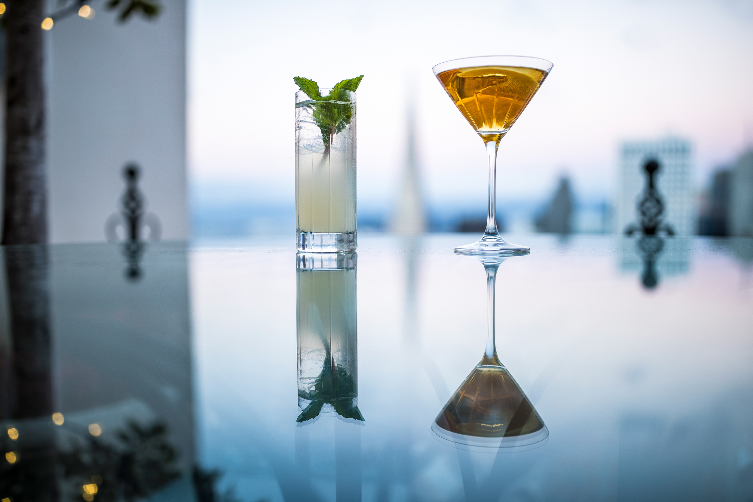 Two cocktails on the bar