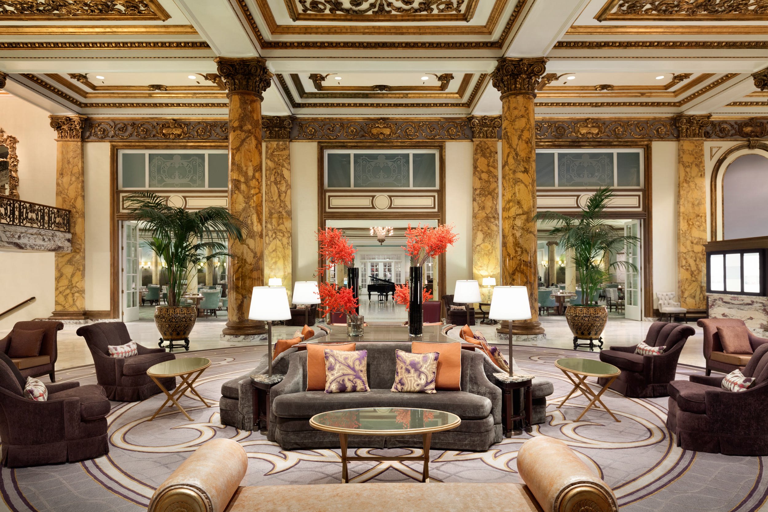 The lobby is furnished with divans and sofa chairs