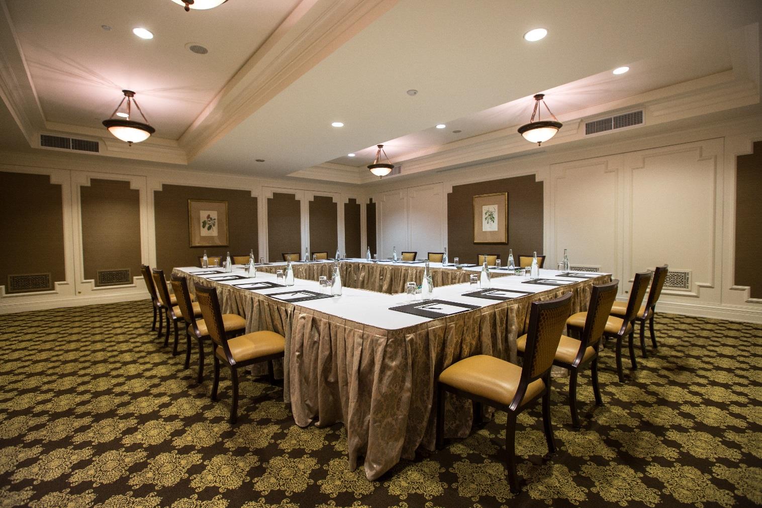 meeting room with hallow square table set up