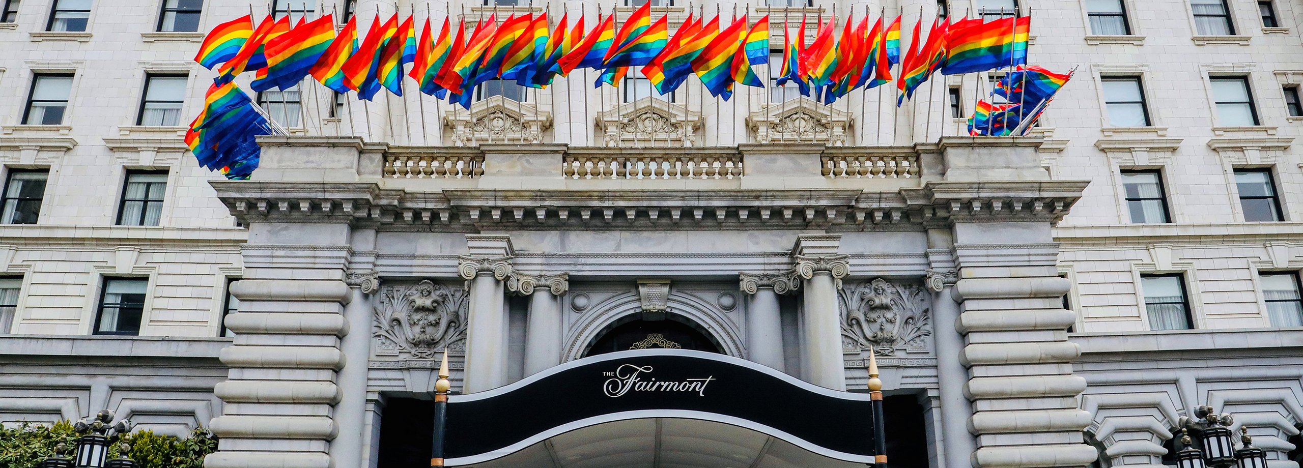 the front of fairmont san francisco with pride flags