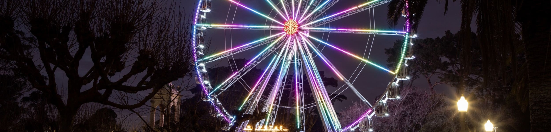ferris wheel lit up at night