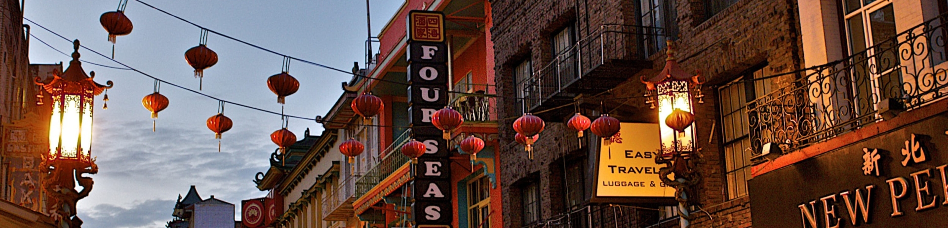 chinatown street lit up at night