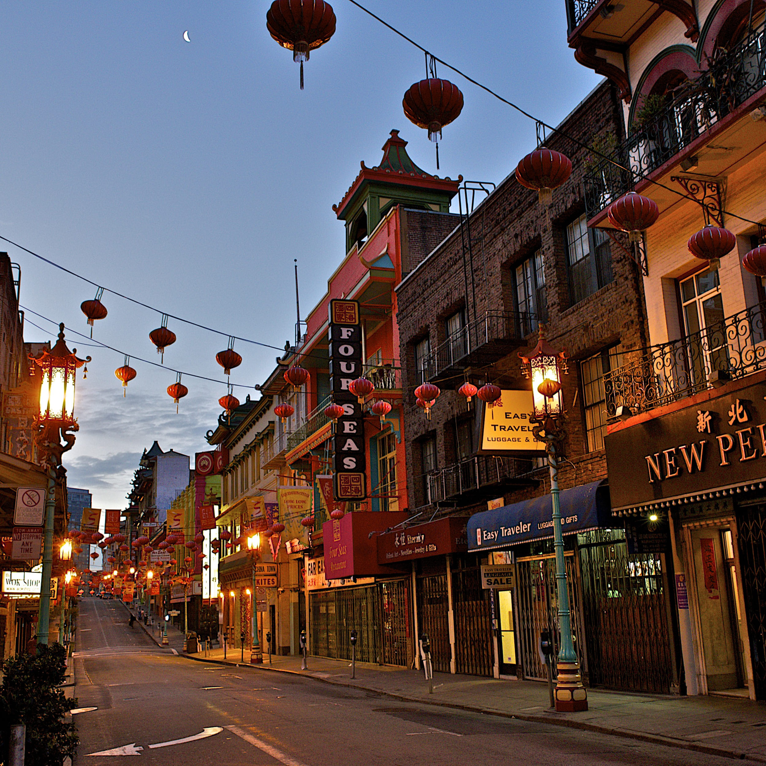 chinatown street lit up at night