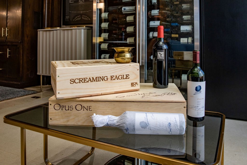 wine bottles on wine crates