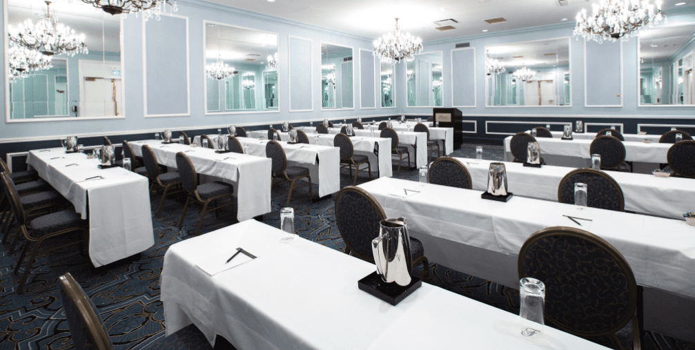 room set up for a speaking event