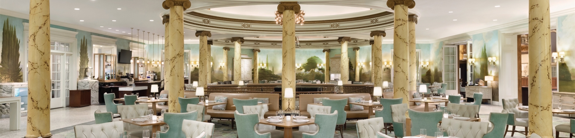 Tables set for Thanksgiving Dinner at Laurel Court Restaurant