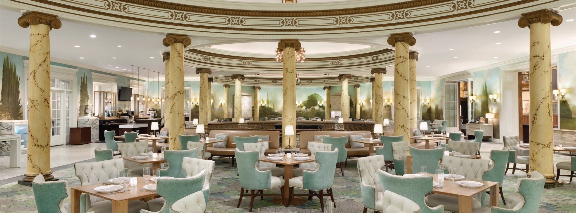 Tables set for Thanksgiving Dinner at Laurel Court Restaurant