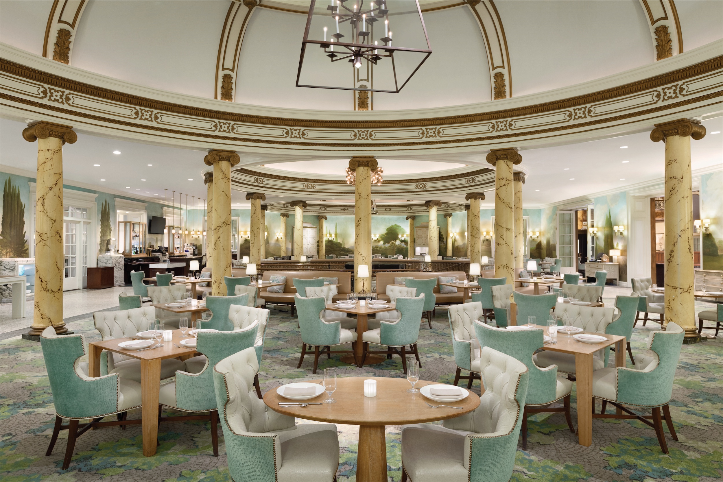 Tables set for Thanksgiving Dinner at Laurel Court Restaurant